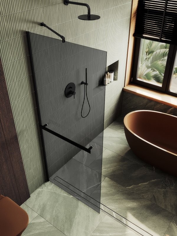 Душевая перегородка Maybahglass MGD-711-6ш 109 см, профиль черный, стекло графит