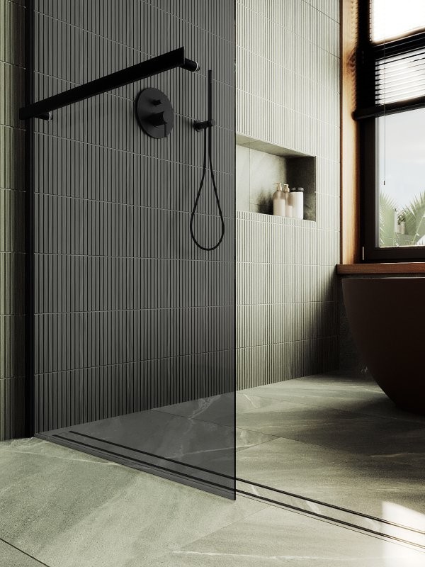 Душевая перегородка Maybahglass MGD-711-6ш 109 см, профиль черный, стекло графит