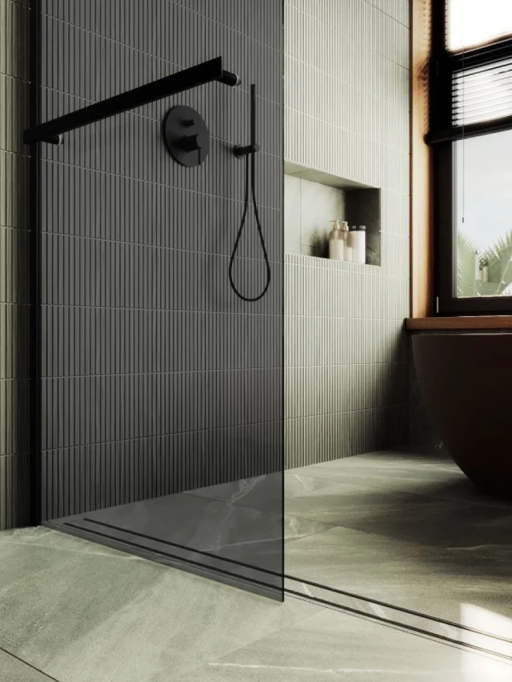Душевая перегородка Maybahglass MGD-711-6ш 109 см, профиль черный, стекло графит