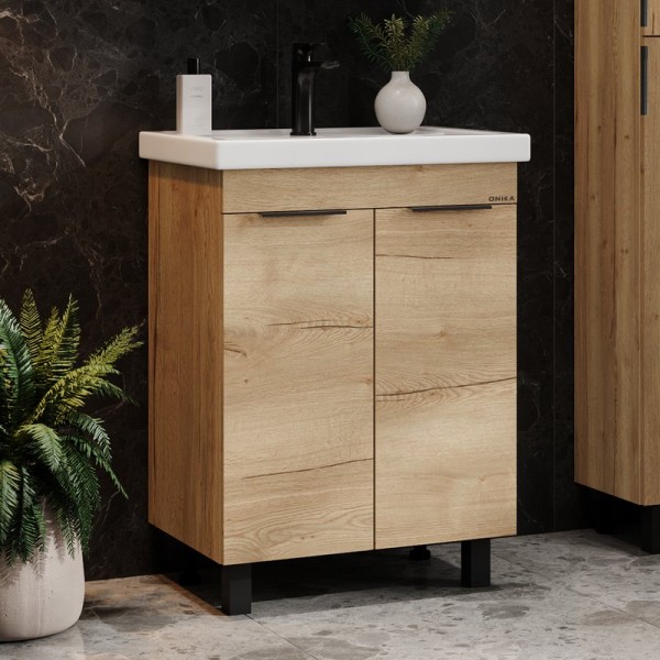 Тумба с раковиной Onika Легран 60 напольная, дуб галифакс
