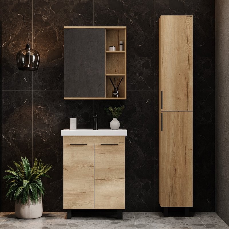 Тумба с раковиной Onika Легран 60 напольная, дуб галифакс