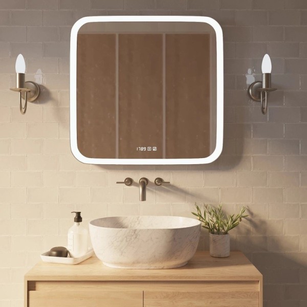 Зеркало Mixline Стив-3 70 с подсветкой, с подогревом, с часами