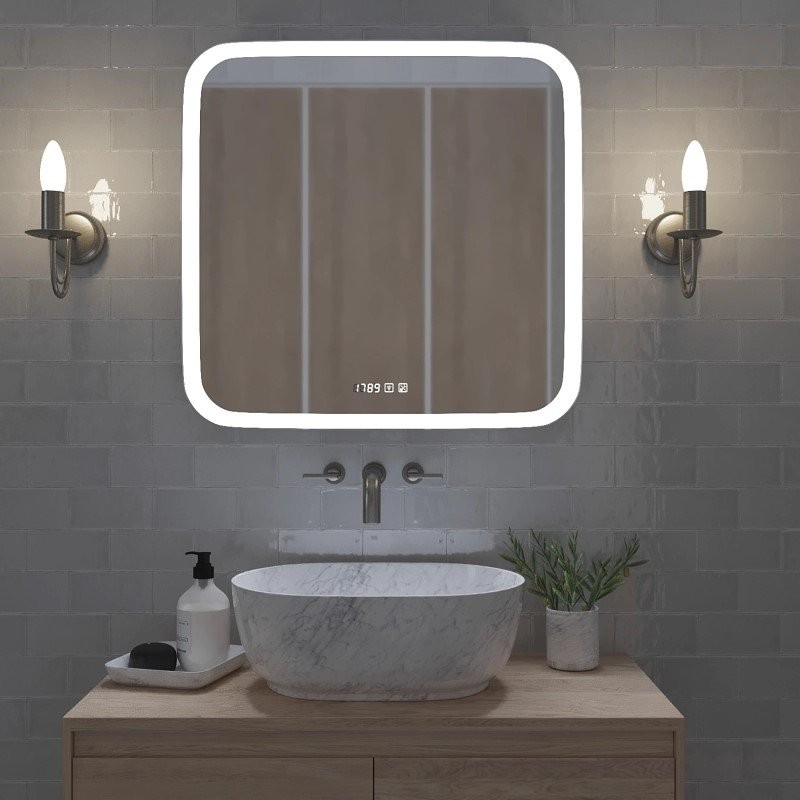 Зеркало Mixline Стив-3 70 с подсветкой, с подогревом, с часами