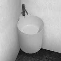 Раковина подвесная Abber Stein AS2625 42 матовая белая, круглая, угловая, искусственный камень