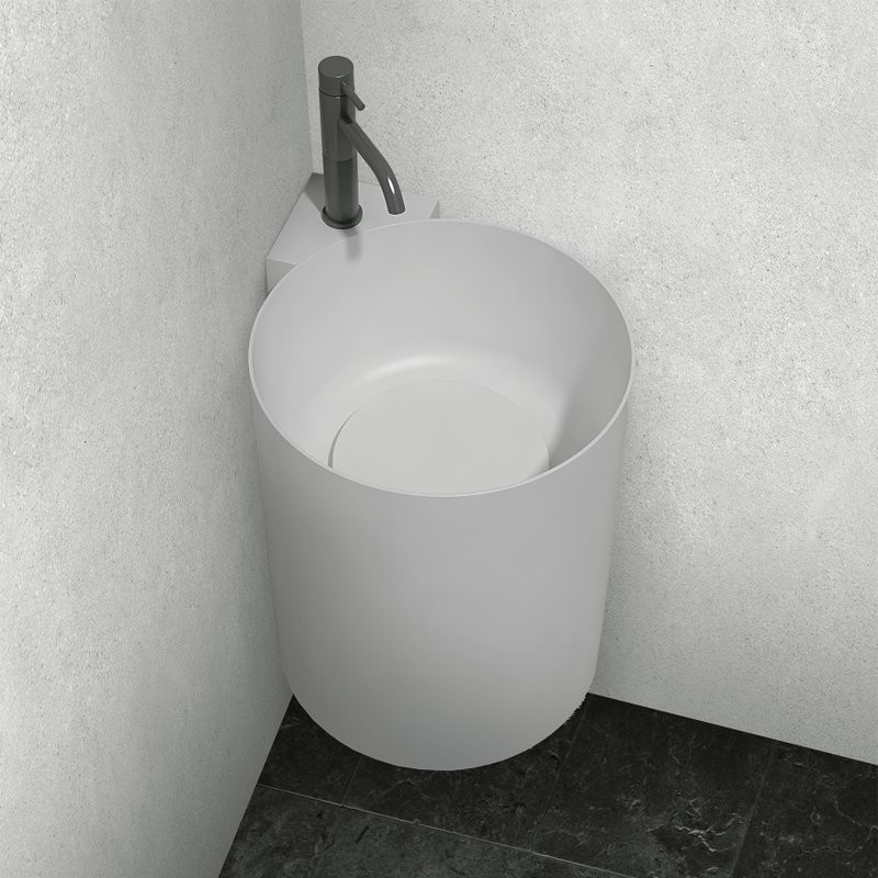 Раковина подвесная Abber Stein AS2625 42 матовая белая, круглая, угловая, искусственный камень