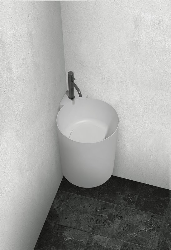 Раковина подвесная Abber Stein AS2625 42 матовая белая, круглая, угловая, искусственный камень