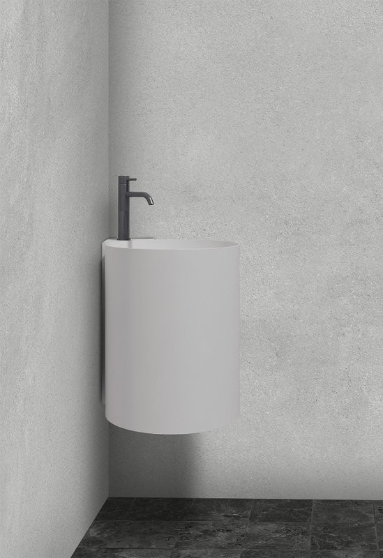 Раковина подвесная Abber Stein AS2625 42 матовая белая, круглая, угловая, искусственный камень