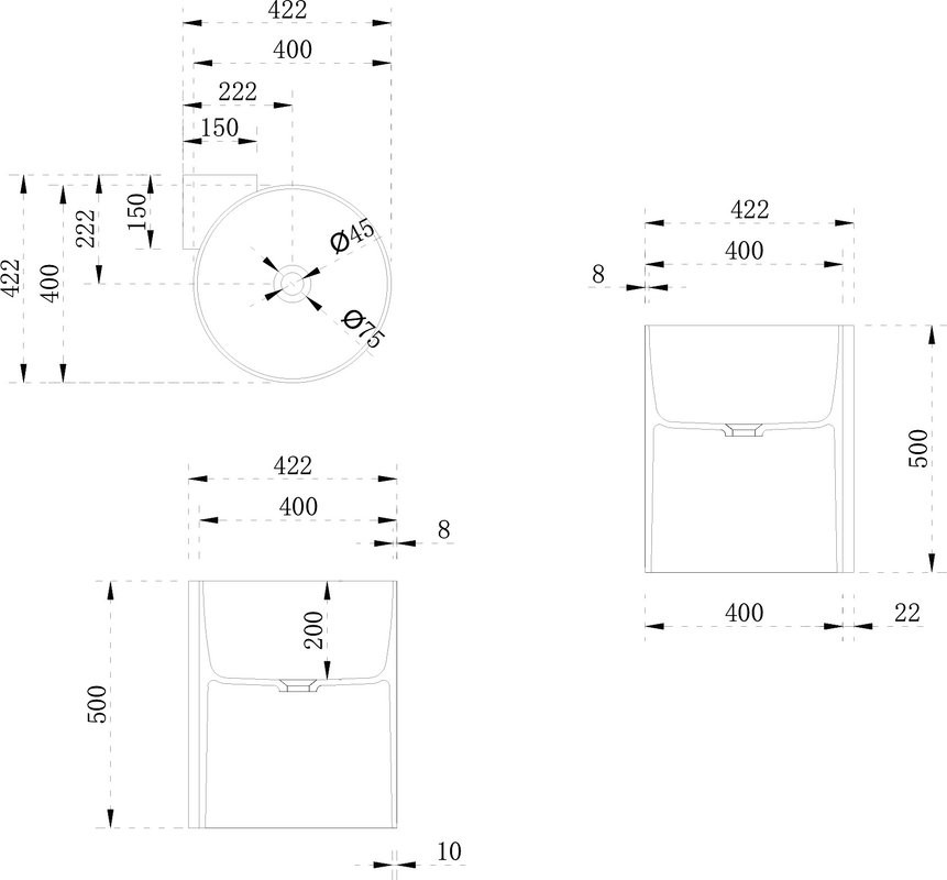 Раковина подвесная Abber Stein AS2625 42 матовая белая, круглая, угловая, искусственный камень
