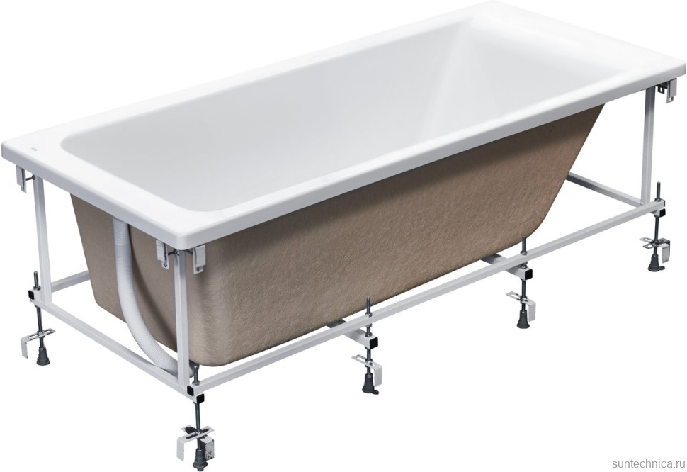 Акриловая ванна Roca Easy 150x70 см, пристенная, белая, с каркасом, со сливом-переливом