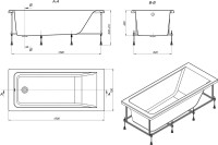 Акриловая ванна Roca Easy 150x70 см, пристенная, белая, с каркасом, со сливом-переливом