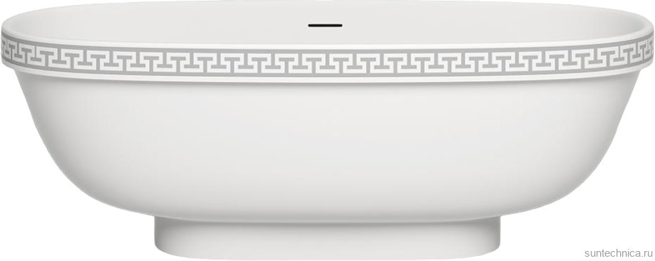 Ванна из искусственного камня Salini Greca Meander S-Stone 180x80 см, отдельностоящая, матовая белая, овальная, со сливом-переливом, с донным клапаном