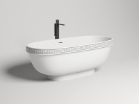 Ванна из искусственного камня Salini Greca Meander S-Stone 180x80 см, отдельностоящая, матовая белая, овальная, со сливом-переливом, с донным клапаном