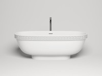 Ванна из искусственного камня Salini Greca Meander S-Stone 180x80 см, отдельностоящая, матовая белая, овальная, со сливом-переливом, с донным клапаном