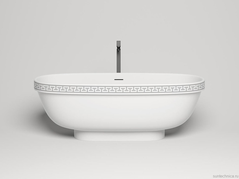 Ванна из искусственного камня Salini Greca Meander S-Stone 180x80 см, отдельностоящая, матовая белая, овальная, со сливом-переливом, с донным клапаном