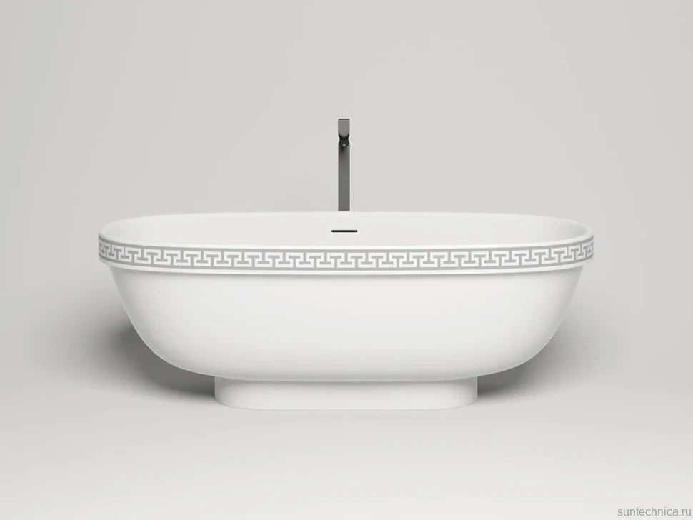 Ванна из искусственного камня Salini Greca Meander S-Stone 180x80 см, отдельностоящая, матовая белая, овальная, со сливом-переливом, с донным клапаном