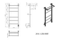 Полотенцесушитель электрический Grota Alto 430х1000 RAL9005 EL 100x45 см, подключение справа, слева, скрытое подключение справа, матовый черный, лесенка, из стали, с полкой