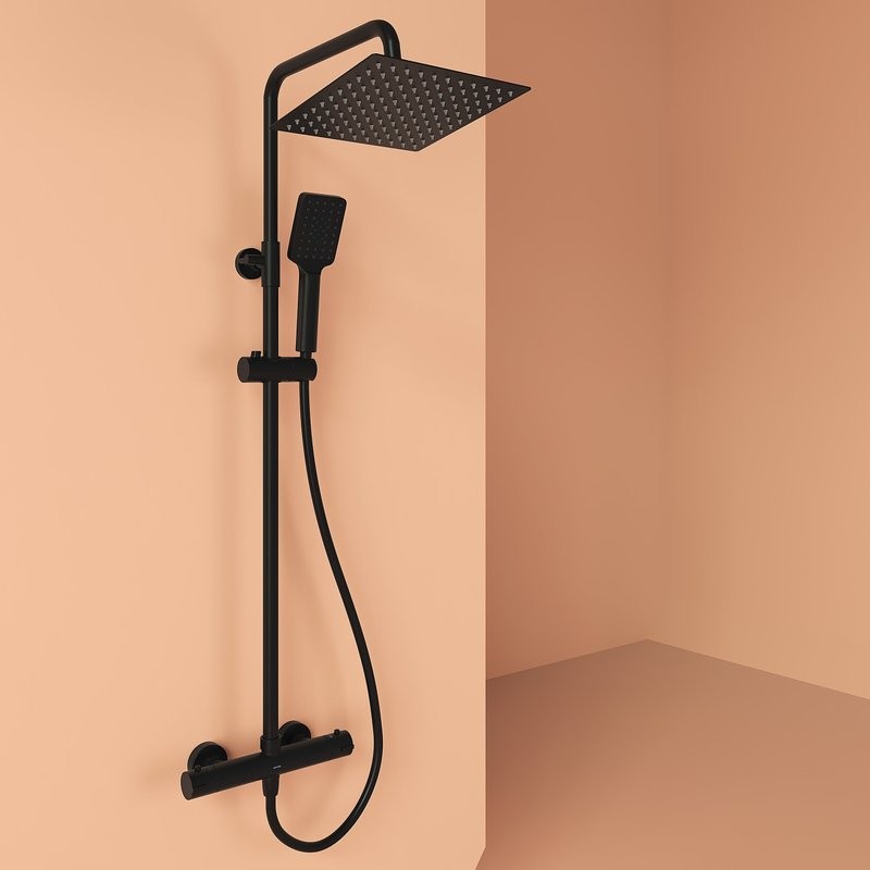 Душевая стойка Sancos Kanedo SC7100MB с термостатом, черная матовая