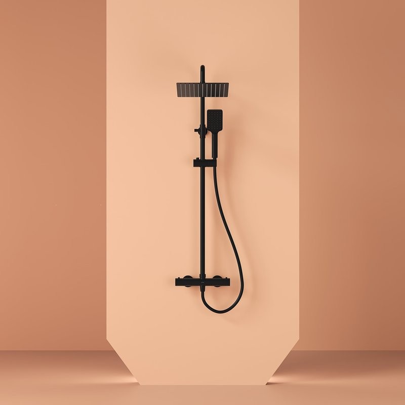 Душевая стойка Sancos Kanedo SC7100MB с термостатом, черная матовая