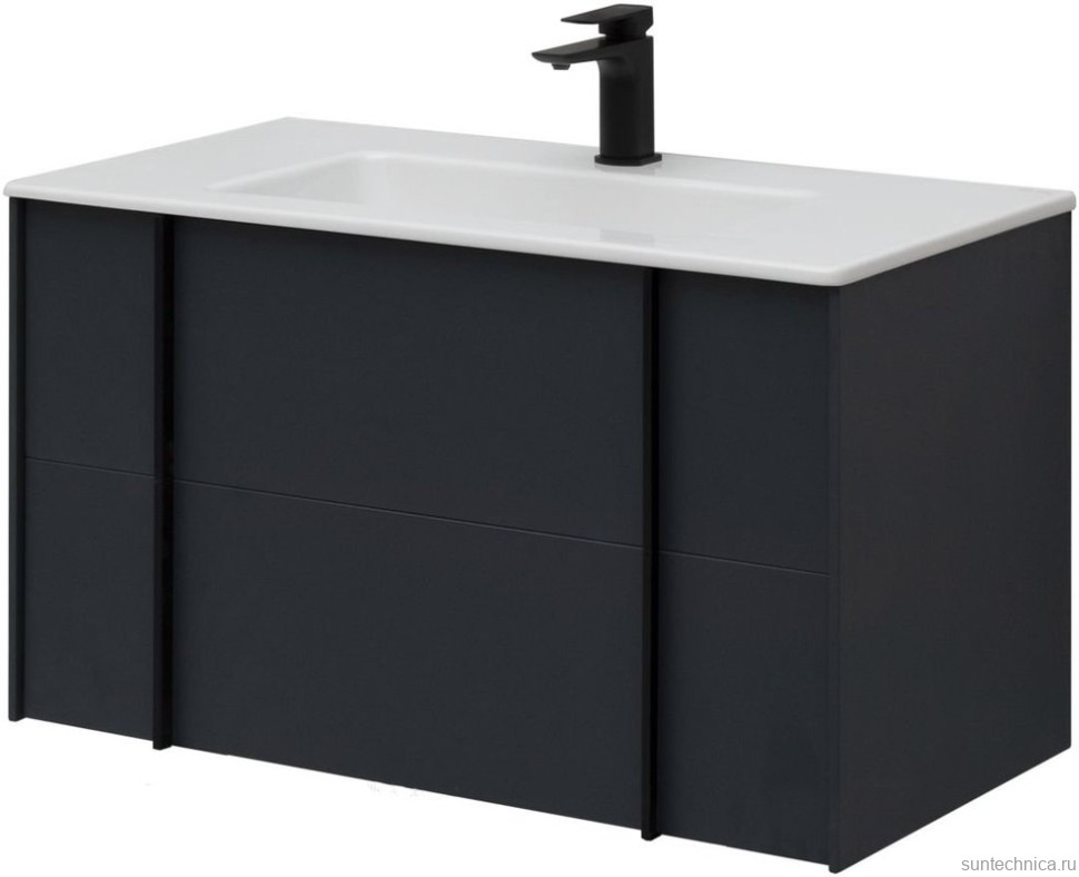 Тумба с раковиной Allen Brau Reality 90 подвесная, антрацит матовый, раковина Fantasy Flat 92x47, без перелива, белая