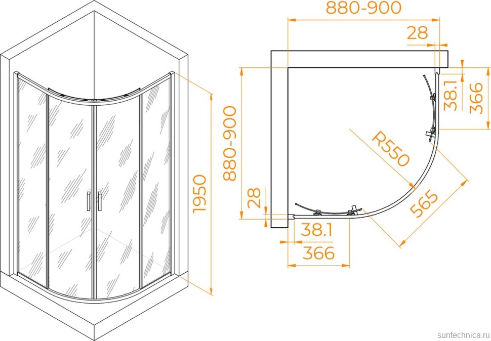 Душевой уголок RGW Passage PA-52 90х90 см, профиль хром, стекло прозрачное