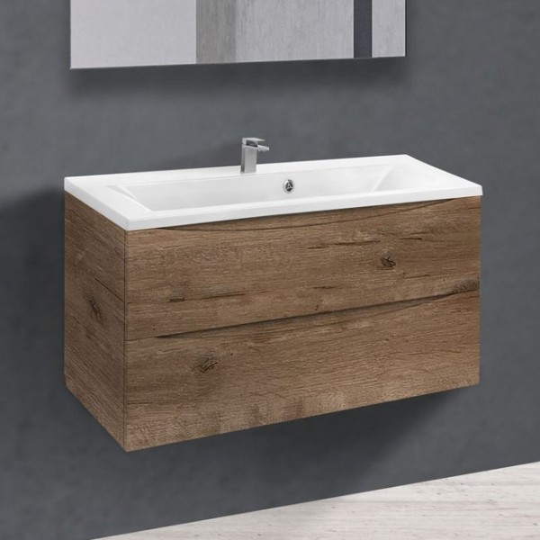 Тумба с раковиной Vincea Mia 90 белая раковина, дуб винтаж