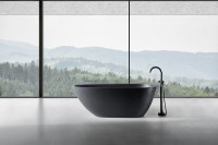 Ванна из искусственного камня Abber Dortmund 170x75 см, отдельностоящая, черная, овальная, со сливом-переливом