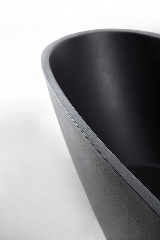 Ванна из искусственного камня Abber Dortmund 170x75 см, отдельностоящая, черная, овальная, со сливом-переливом