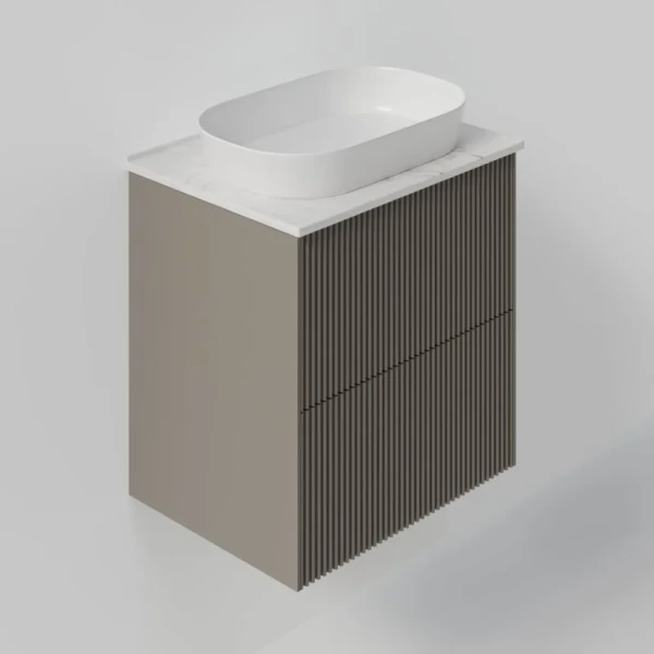 Тумба с раковиной La Fenice Terra Twin 60 подвесная, cappuccino, столешница белый мрамор, раковина белая матовая