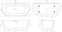 Акриловая ванна BelBagno BB710-1700-800 170x80 см, пристенная, белая, овальная, со сливом-переливом, с донным клапаном