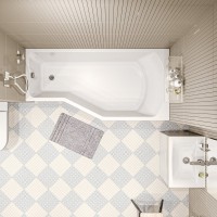 Акриловая ванна Marka One Convey R 170x75 см, правая, пристенная, белая, асимметричная, на ножках