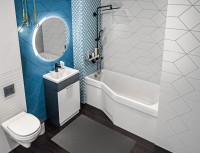 Акриловая ванна Marka One Convey R 170x75 см, правая, пристенная, белая, асимметричная, на ножках