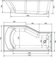 Акриловая ванна Marka One Convey R 170x75 см, правая, пристенная, белая, асимметричная, на ножках