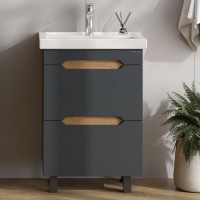 Тумба с раковиной Onika Айленд 60 напольная, графит, дуб крафт золотой