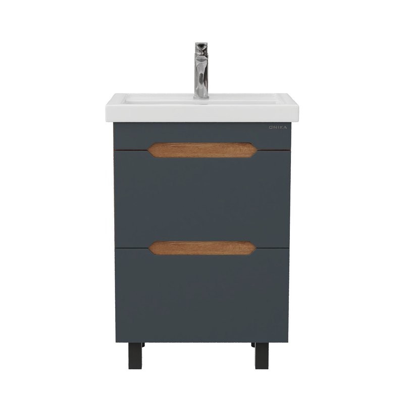 Тумба с раковиной Onika Айленд 60 напольная, графит, дуб крафт золотой