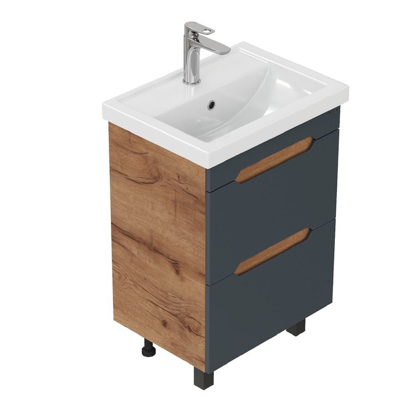 Тумба с раковиной Onika Айленд 60 напольная, графит, дуб крафт золотой