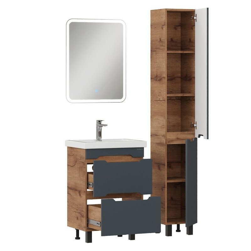 Тумба с раковиной Onika Айленд 60 напольная, графит, дуб крафт золотой