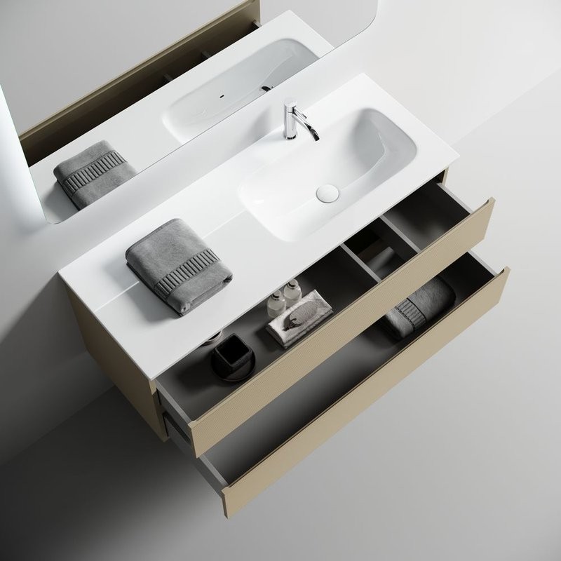 Тумба под раковину подвесная Sancos Folk правая 1190х445х500 мм, c двумя ящиками оснащенными доводчиками, Капучино