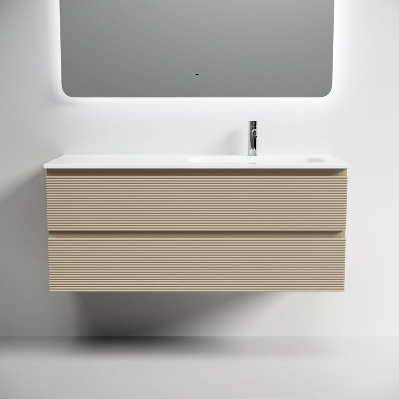 Тумба под раковину подвесная Sancos Folk правая 1190х445х500 мм, c двумя ящиками оснащенными доводчиками, Капучино