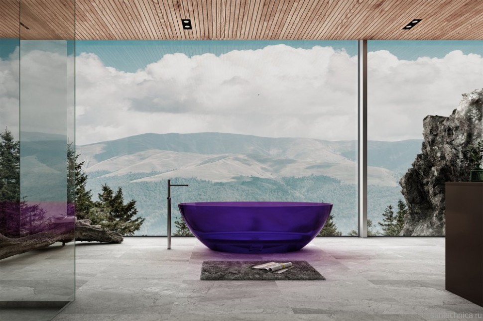 Акриловая ванна Abber Kristall AT9702 Amethyst 180x85 см, отдельностоящая, фиолетовая, овальная, с донным клапаном