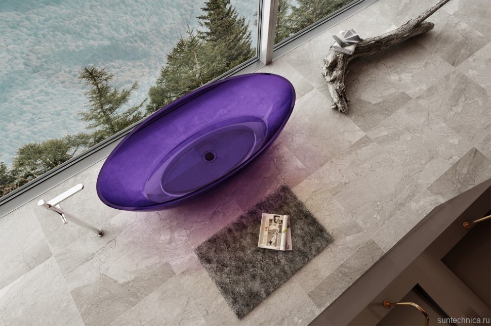 Акриловая ванна Abber Kristall AT9702 Amethyst 180x85 см, отдельностоящая, фиолетовая, овальная, с донным клапаном