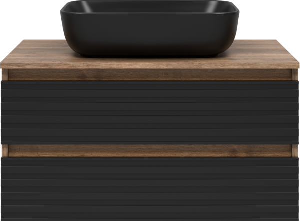 Тумба под раковину Brevita Dakota 80 подвесная, дуб галифакс олово, черный кварц