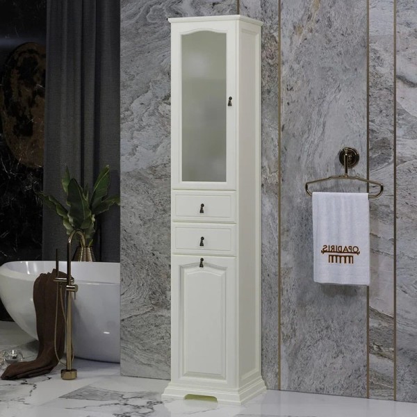 Шкаф пенал для ванной Opadiris Риспекто 40 L, с бельевой корзиной, слоновая кость