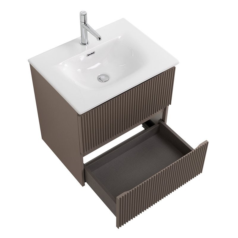 Тумба с раковиной BelBagno Uno 60 подвесная, 2 ящика, матовая бежевая