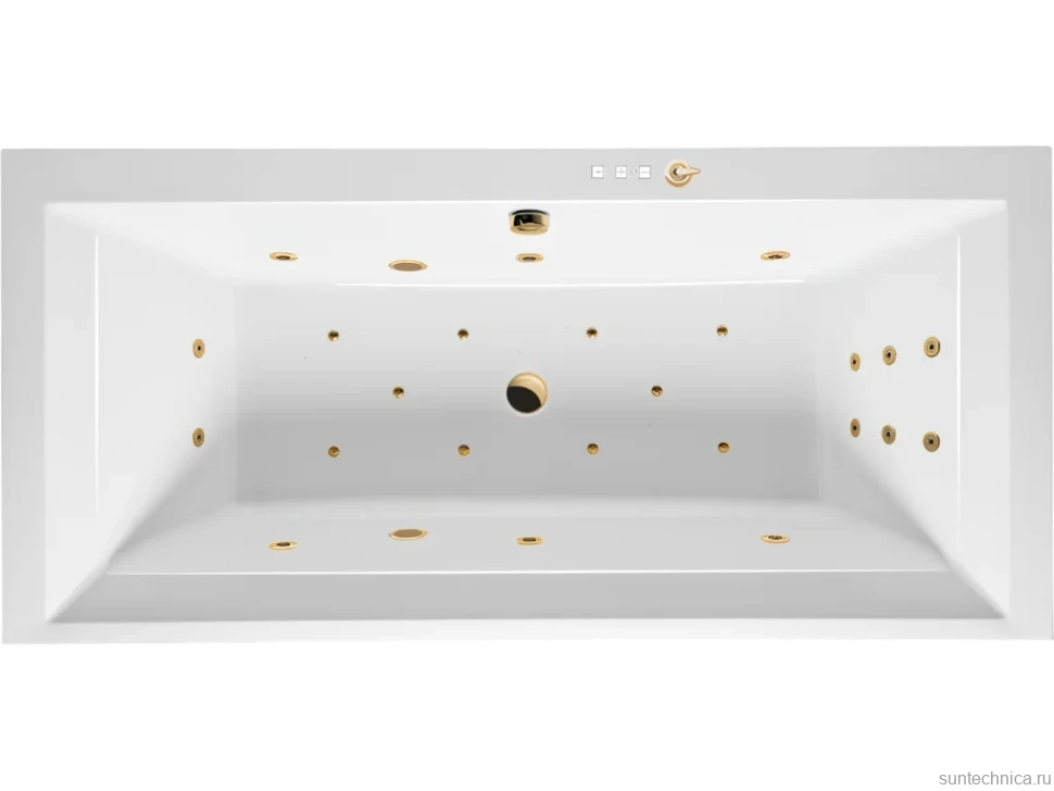 Акриловая ванна Excellent Crown Grand Ultra 190x90 см, встраиваемая, с гидромассажем, белая, с каркасом, со сливом-переливом, фурнитура золото