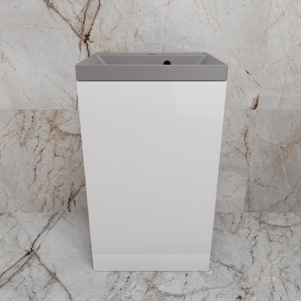 Тумба с раковиной Style Line Моно 50 напольная, белый глянец, раковина Asti 50 серый шелк