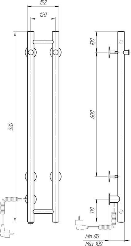 Полотенцесушитель электрический Domoterm Танго 109-V2 14x92, L