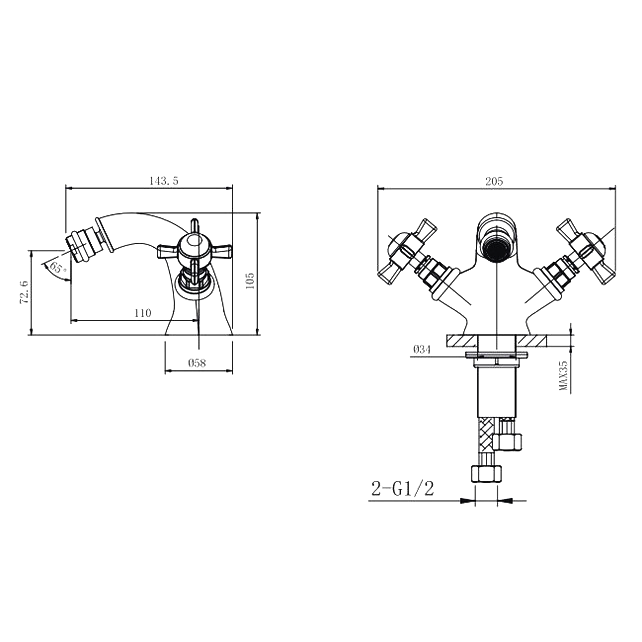 Смеситель для биде Caprigo Bristol 21-530-crm с донным клапаном, хром