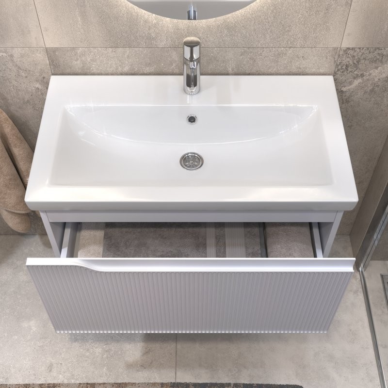 Тумба с раковиной Vigo Neo 80 подвесная, 1 ящик, матовая белая