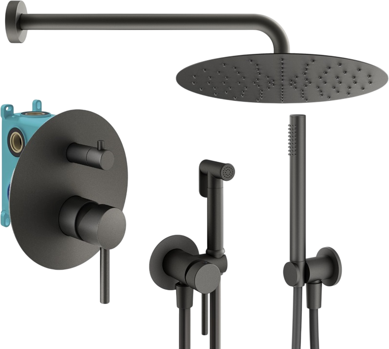 Комплект для ванной Plumberia Selection Ixo KITZXO18GR С ВНУТРЕННЕЙ ЧАСТЬЮ, графит матовый