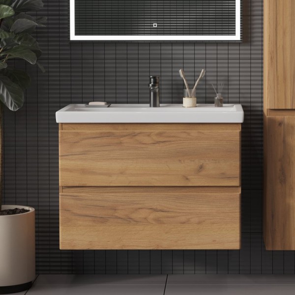 Тумба с раковиной SanStar Riana 70 подвесная, дуб крафт золотой, раковина Фостер 70